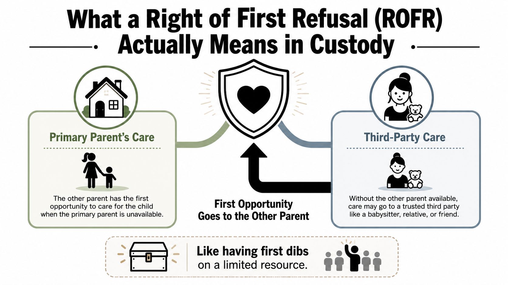 A diagram explaining the Right of First Refusal in child custody arrangements between two parents.